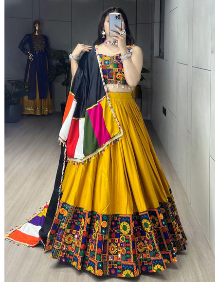 Navratri Special Yellow Embroidery Premium Women Lehenga Choli mahezon