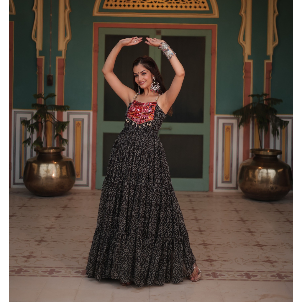 Traditional Navratri Garba Indian Bandhani Print Women Gown Dress – mahezon