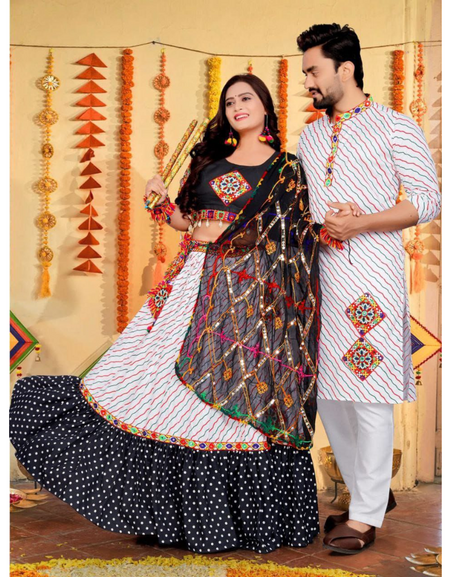 Navratri Traditional Indian White Couple Wear Same Matching Outfits Set mahezon