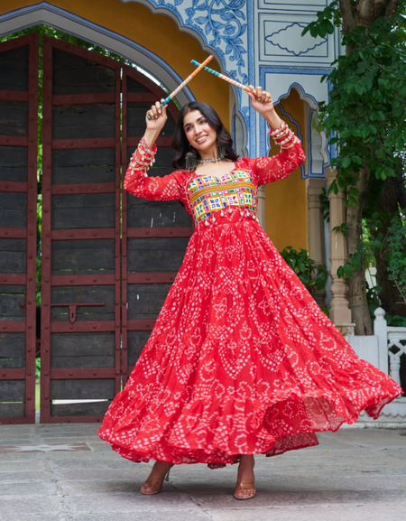 Navratri Traditional Women Bandhani Print Gown mahezon