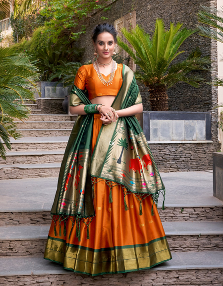 Paithani Women’s Lehenga Choli Dupatta for Wedding Reception Party mahezon