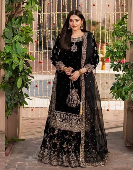 Party Wear Designer Velvet Women Top Sharara Dupatta Royal Export