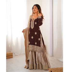 Party Wear Designer Women Top Sharara with Dupatta Suit Dress