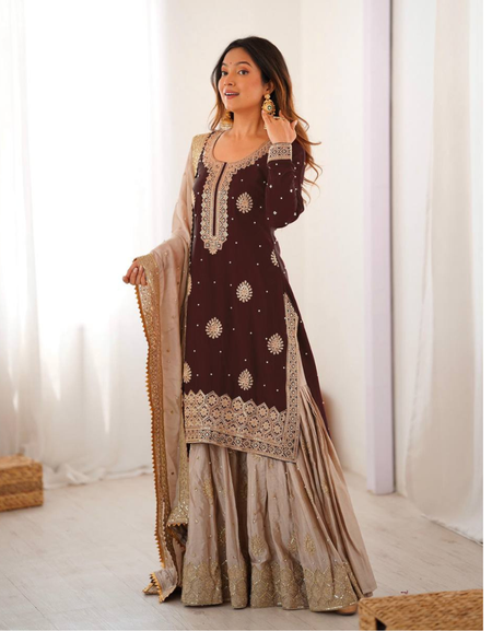 Party Wear Designer Women Top Sharara with Dupatta Suit Dress