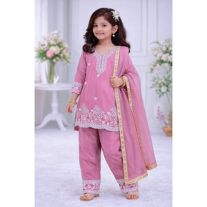 Festive Embroidery Kid Girl Kurti Palazzo with Dupatta Suit mahezon