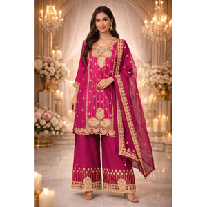 Party Wear Embroidered Women Top Palazzo Dupatta Suit Dress mahezon