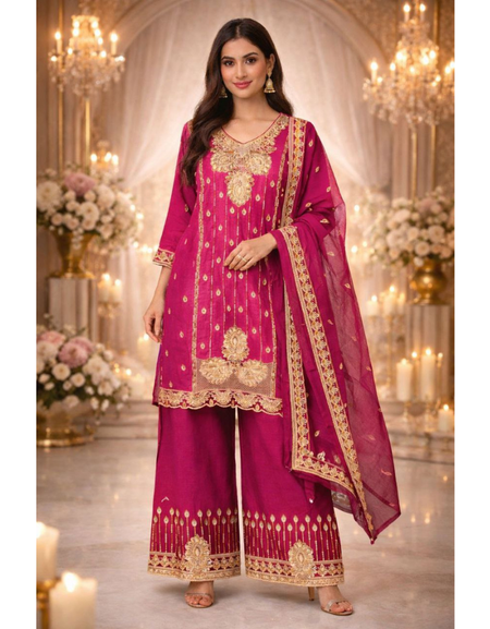 Party Wear Embroidered Women Top Palazzo Dupatta Suit Dress mahezon