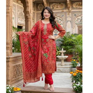 Premium Muslin Women Kurti Pant Dupatta Suit mahezon