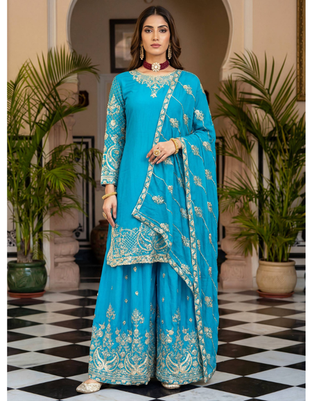 Ready Made Festive Silk Kurti Pant with Dupatta Suit mahezon