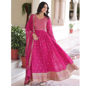 Ready to Wear Designer Embroidery Work Gown with Dupatta Set Fully Stitched mahezon