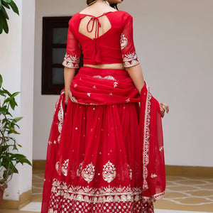 Red Georgette Embroidered Wedding Wear Women Lehenga Choli Dupatta mahezon