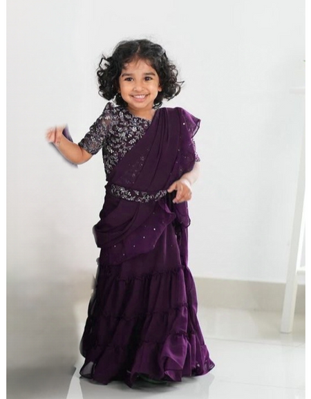 Kids Girls Party wear Purple Lehenga Saree mahezon