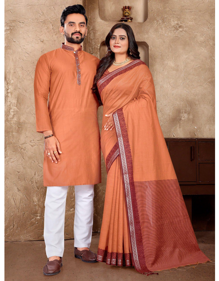 Traditional Couples Wear Men's Kurta Pant and Women's Saree mahezon