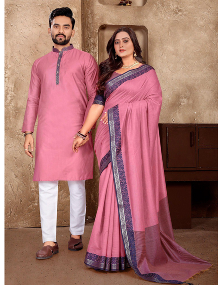 Traditional Couples Wear Men's Kurta Pant and Women's Saree mahezon