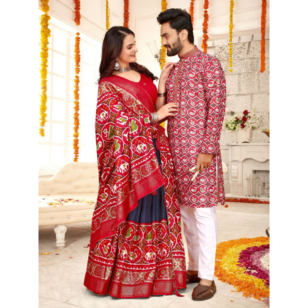 Wedding Red Couple Outfits Traditional Ethnic Couple Wear Men