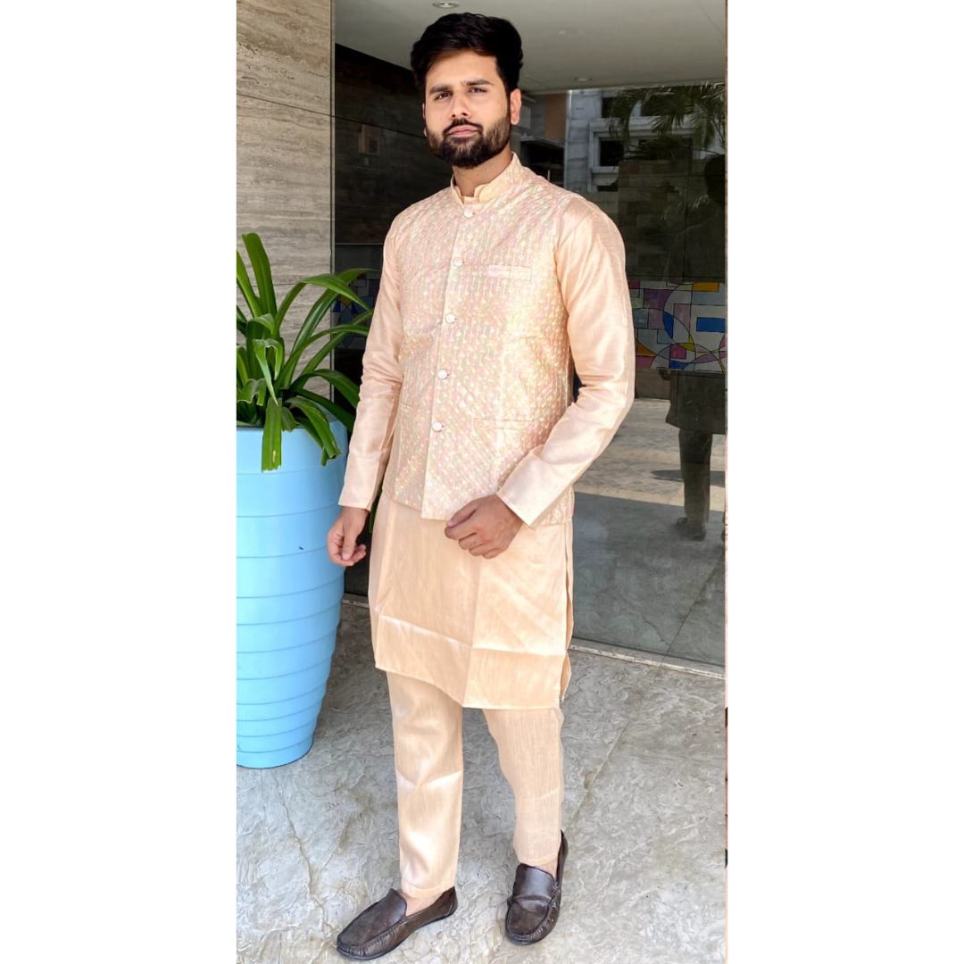 Traditional Party Wear Men Kurta Pajama with Jacket