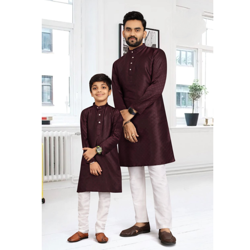 Traditional Party wear Father Son Matching Outfits Wine mahezon