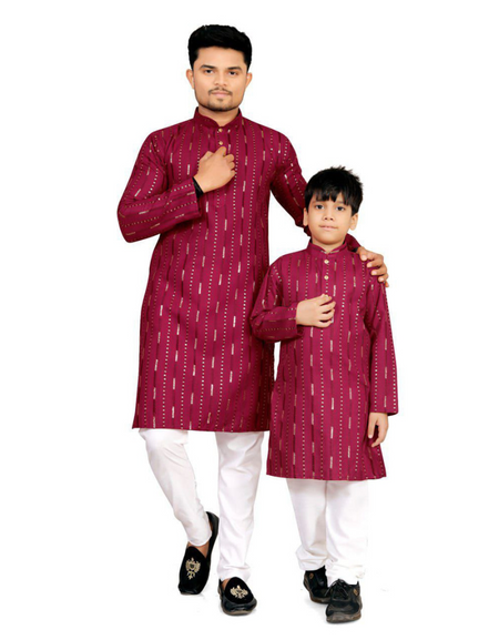 Traditional Cotton Ethnic Father Son Same Matching Kurta Pajama outfits Maroon