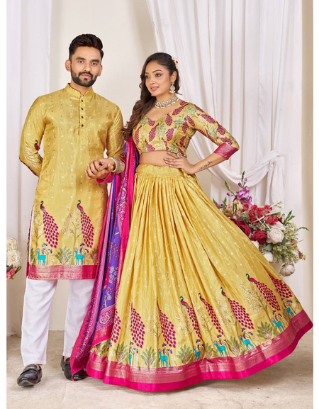 Traditional Couple Wear Same Matching Men Kurta Pajama Women Lehenga Choli Dupatta Outfits mahezon