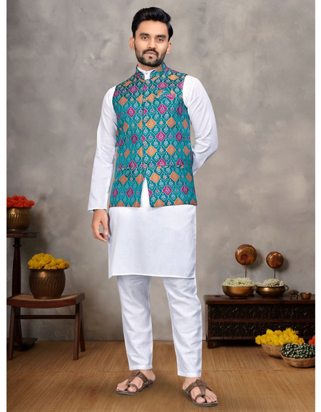 Traditional Indian Wedding Men Kurta Pajama Jacket mahezon