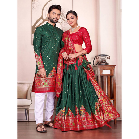 Traditional Indian Couple Wear Same Matching Men Kurta Pajama Women Lehenga Choli Dupatta mahezon