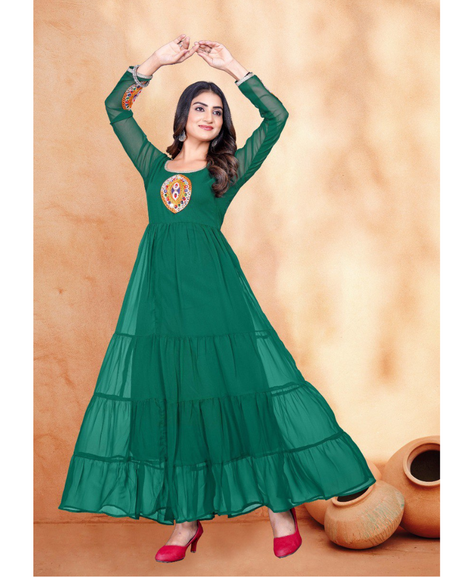 Traditional Navratri Garba Embroidery Green Women Gown mahezon