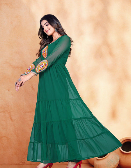 Traditional Navratri Garba Embroidery Green Women Gown mahezon
