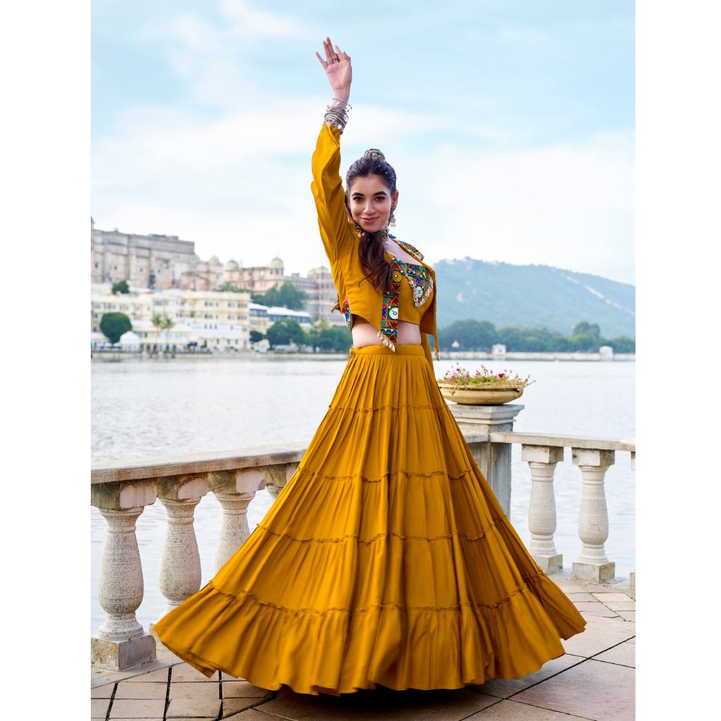 garba dress for women Buy Navratri Chaniya Cholis Online in USA | Lehenga Stunning collection blue color laheriya printed and kutchi patche work full flared and v shape neckline gown for women.perfect for Garba and Durga Pooja. Navratri Garba Dressing Garba Dresses