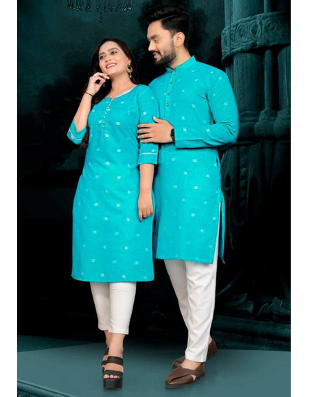 Couple wear Blue Indian Traditional Same Matching Outfits mahezon
