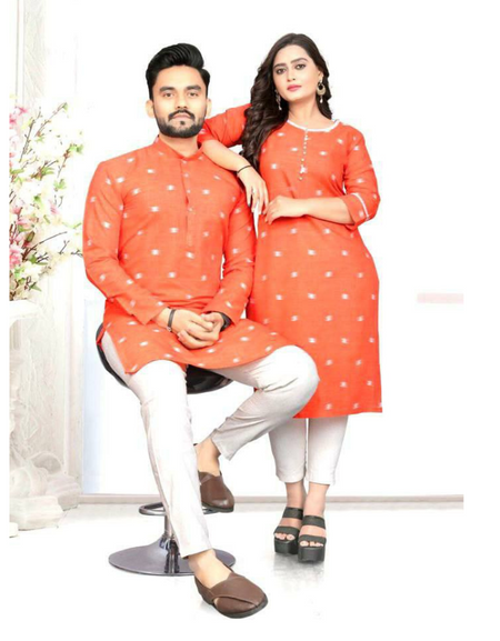 Couple wear Orange Indian Traditional Same Matching Outfits mahezon