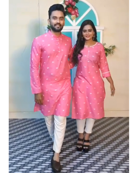 Couple wear Pink Indian Traditional Same Matching Outfits mahezon