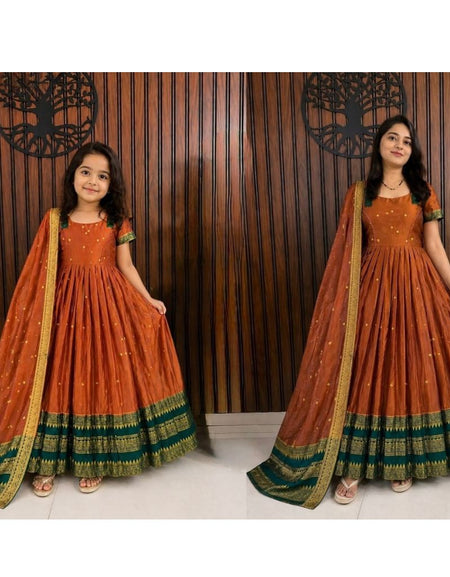 Mother Daughter Combo Twinning Silk Anarkali Gown Set with Dupatta