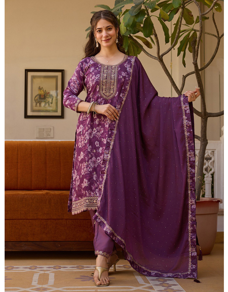 Festive Embroidery Sequence Women’s Kurta Pant Dupatta Set mahezon