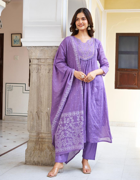 Festive Cotton Embroidery Women’s Kurta Pant Dupatta Set mahezon