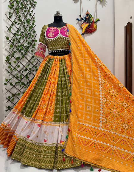 Navratri Garba Yellow Embroidery Women Lehenga Choli mahezon