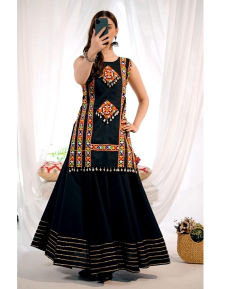 Navratri Garba Embroidery Mirror Work Women Lehenga Choli mahezon