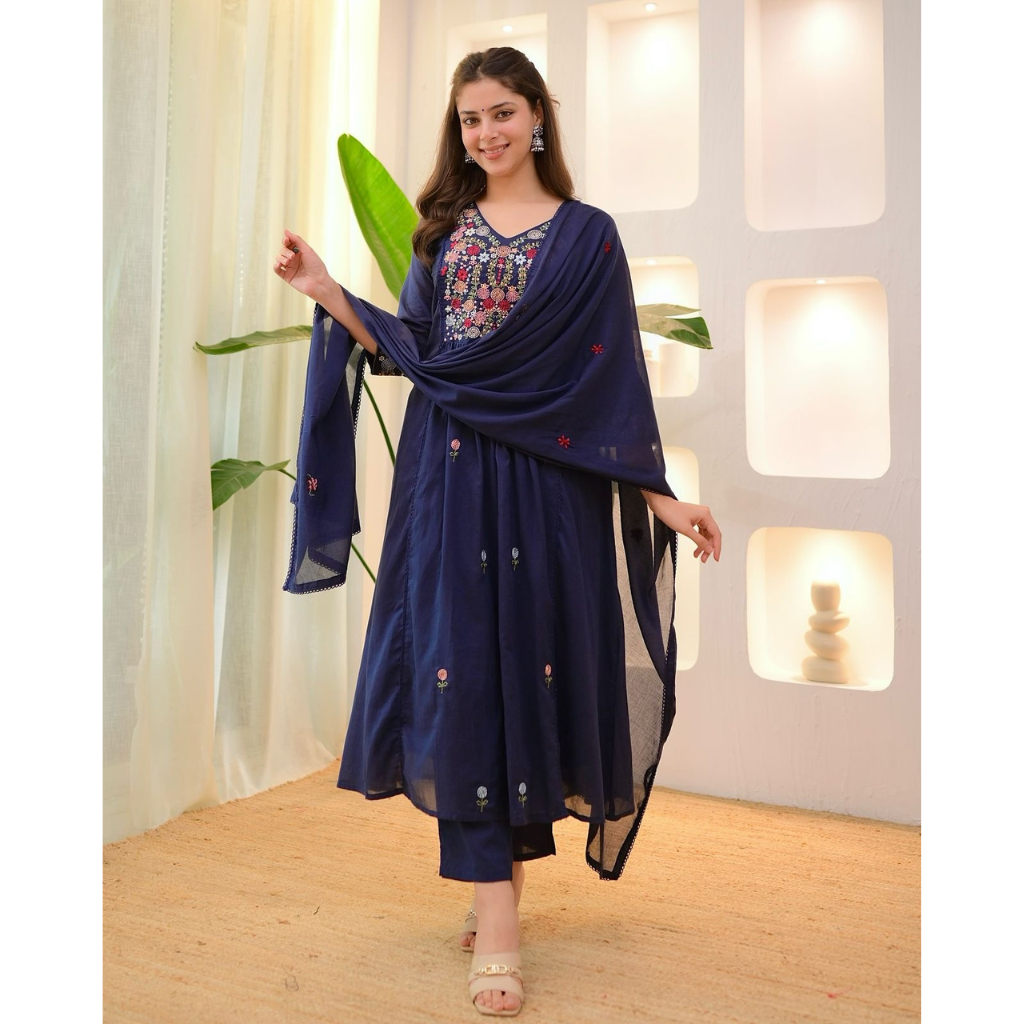 Festive Cotton Women's Kurta Pant Set with Dupatta – mahezon
