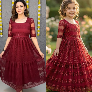 Mahezon Mother and Daughter Twinning Party Wear Gown Frock Dress mahezon