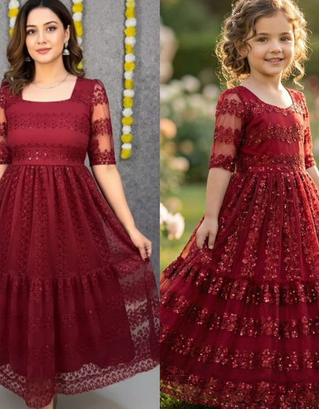 Mahezon Mother and Daughter Twinning Party Wear Gown Frock Dress mahezon