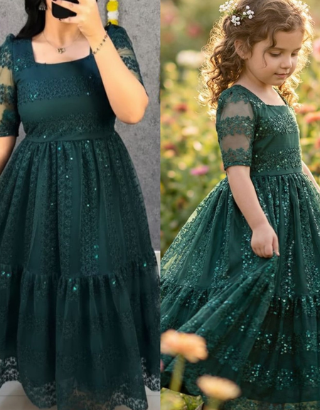 Mahezon Mother and Daughter Twinning Party Wear Gown Frock Dress mahezon