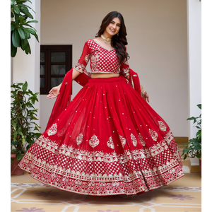 Ethnic Wedding Red Lehenga Choli Dupatta Set mahezon