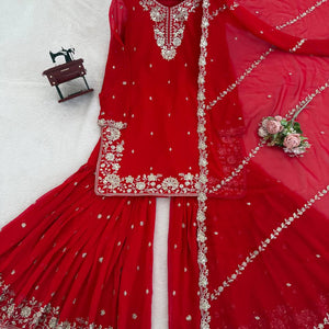 Wedding Designer Red Women Top Sharara with Dupatta Royal Export