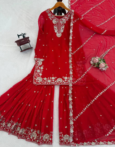 Wedding Designer Red Women Top Sharara with Dupatta Royal Export