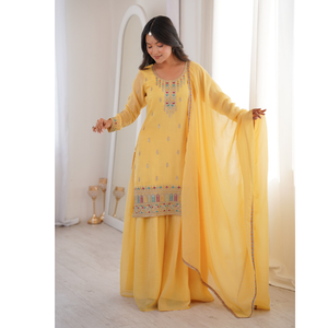 Wedding Embroidered Ethnic Kurti Sharara Dupatta Dress