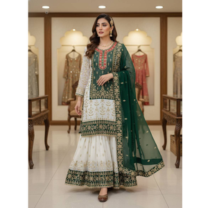 Ethnic Embroidered Kurti Sharara Dupatta Suit mahezon