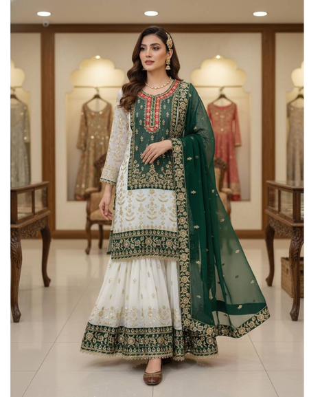 Ethnic Embroidered Kurti Sharara Dupatta Suit mahezon