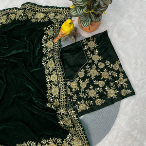 Winter Designer Green Velvet Women Saree mahezon