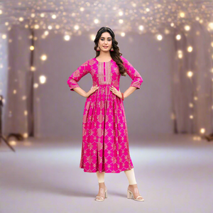 Women's Pink Naira Cut Kurti Party Wear mahezon