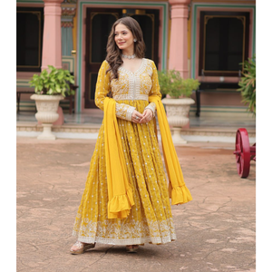 Wedding Embroidered Sequence Women Top Palazzo Dupatta Suit Dress mahezon