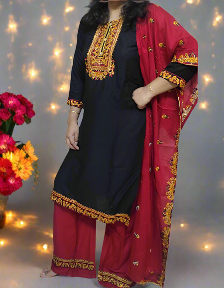 Beautiful Diwali Embroidery Women Kurti Palazzo with Dupatta set mahezon